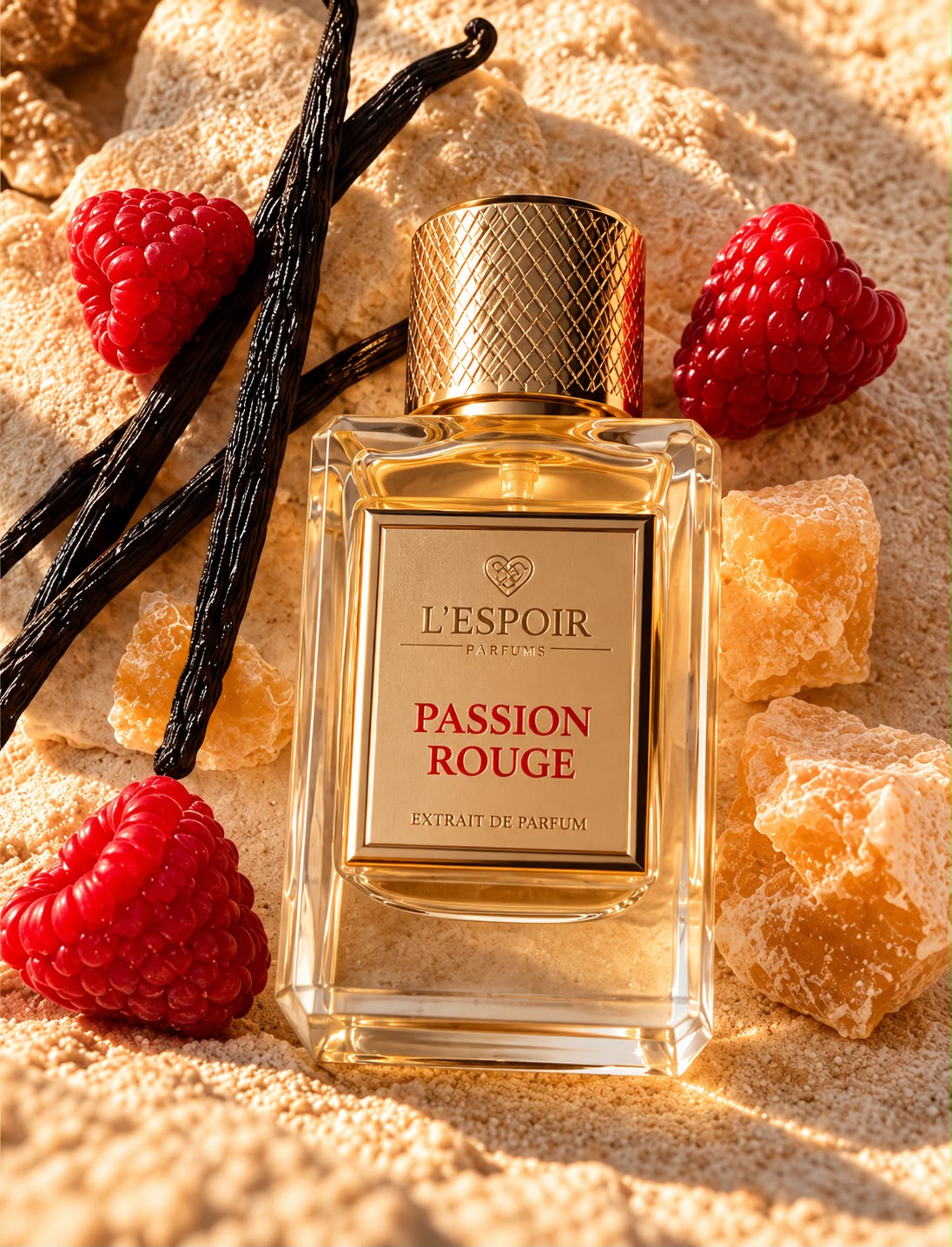Passion Rouge Extrait de Parfum met framboos, vanille en suikerkristallen